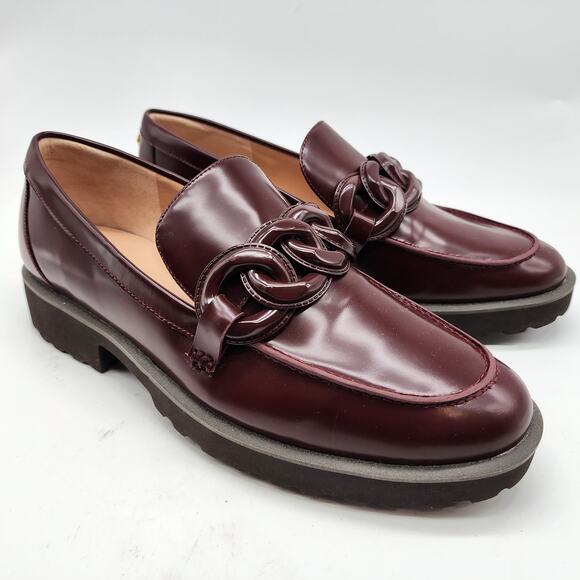 Cole Haan Geneva Chain Loafers Burgundy Leather Slip-on Shoes Size 8B - Picture 1 of 8